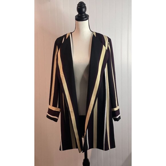 Chicos Womens Striped Open Front Blazer Jacket 2P Polyester - Picture 1 of 16